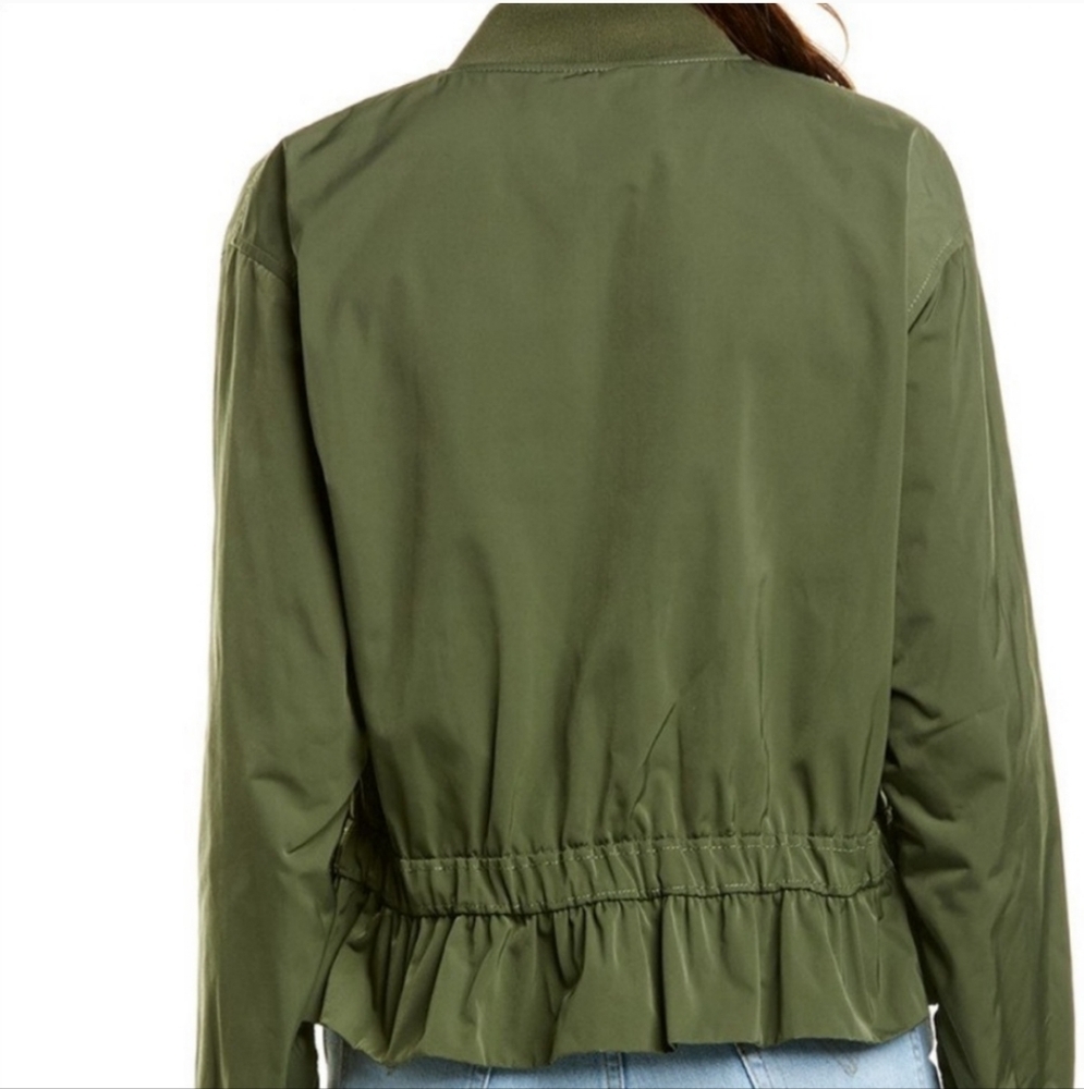 Kate Spade Twill Flounce Bomber Olive Green Jacket XS - Picture 15 of 15
